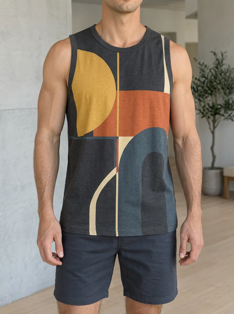 Men's Abstract Geometric Art Crew Neck Tank Top