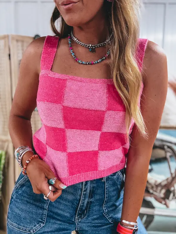 Open Stitch Cropped Tank Top