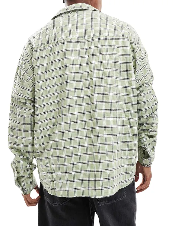 Oversized Seersucker Shirt In Green Check