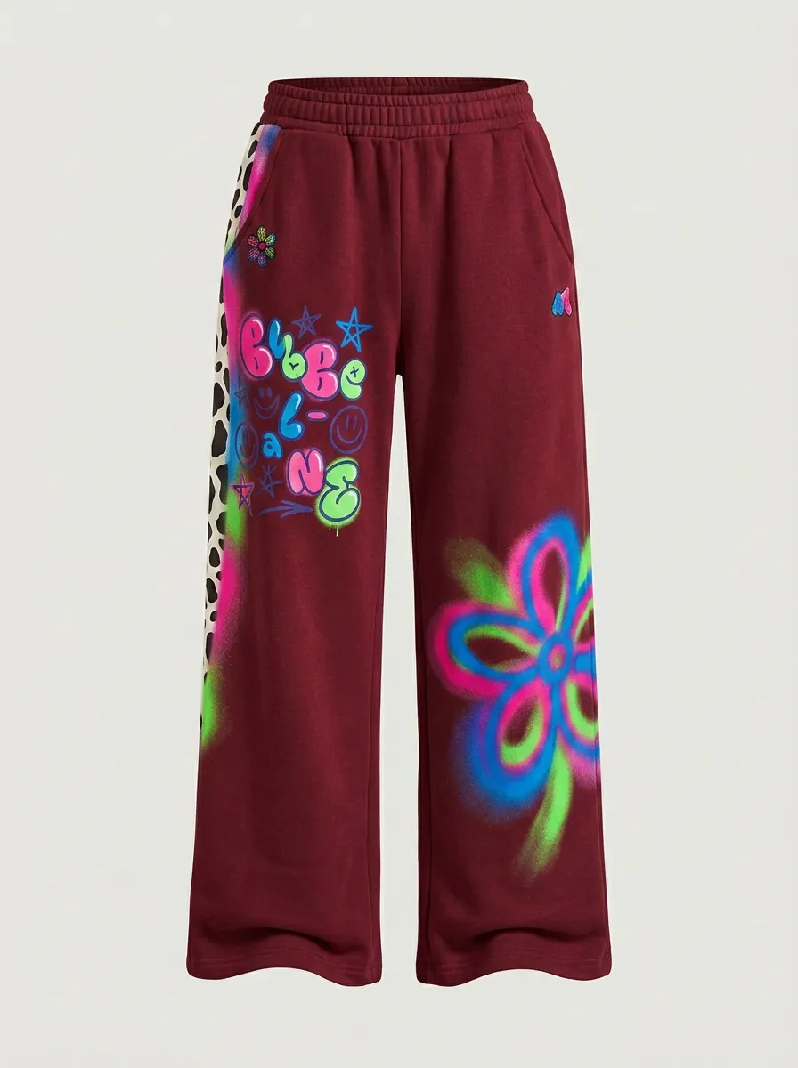 Women's Streetwear Graffiti Flower Smiley Printed Sweatpants