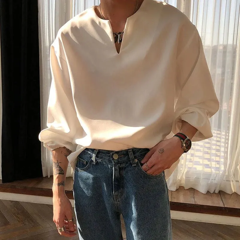 V-Neck Cuff Detail Long Sleeve Shirt