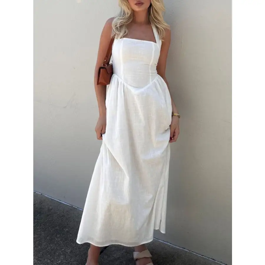 Ruched Halter Neck Midi Dress
