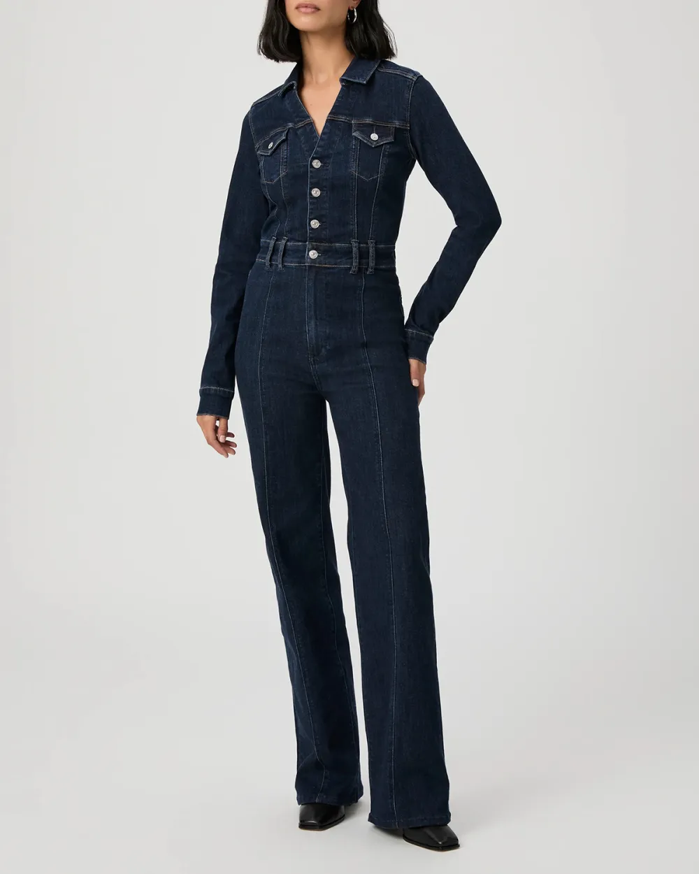 Dark Blue Denim Long Sleeve Jumpsuit