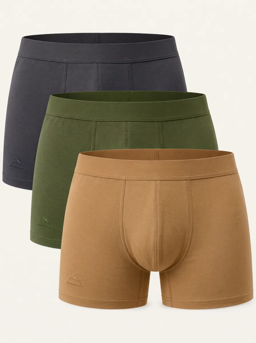 Gentle Essential Cotton Boxer Briefs with Mountain Motif Print for Men — Three Pack
