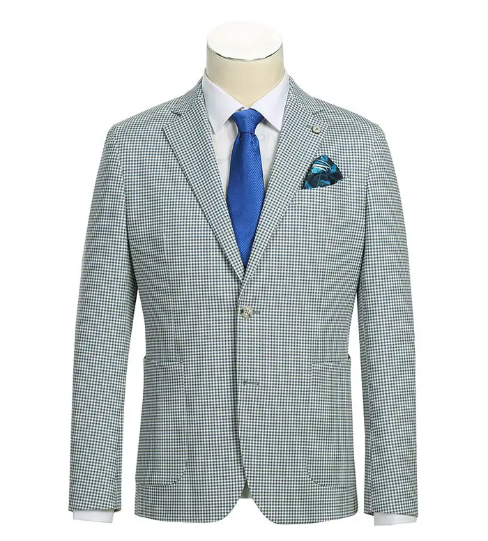 Sage Blue Slim Fit Check Side Vents Blazer