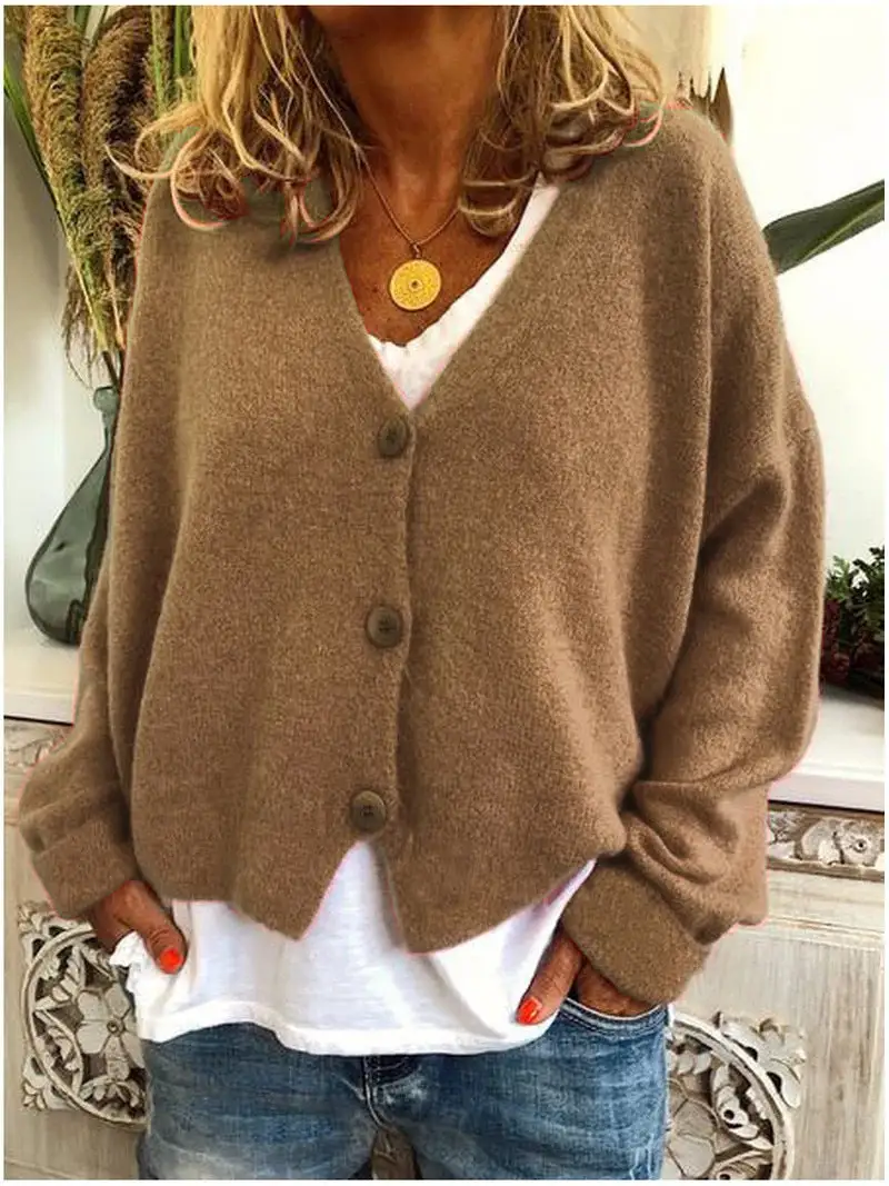  V Neck Button Knit Cardigan