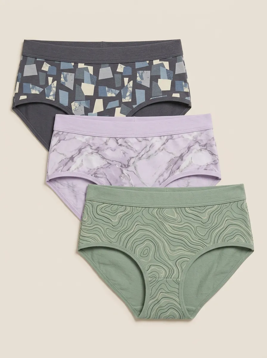 Women's Geometric Marble Topographic Printed Three Pack Briefs