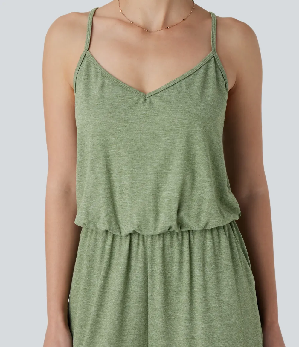 Adjustable & Removable Strap Pocket Wide Leg Jumpsuit