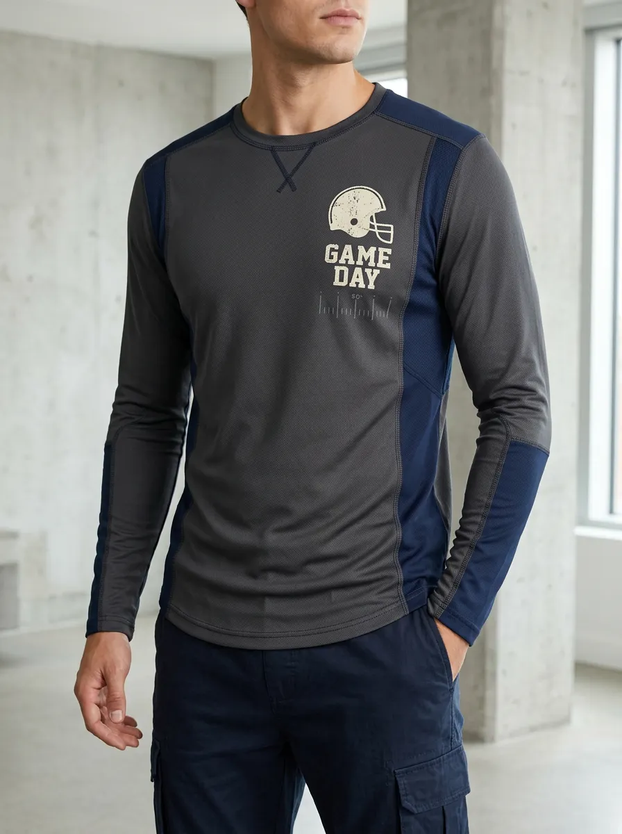 Men's Football Fan Game Day Helmet Printed Long Sleeve Top