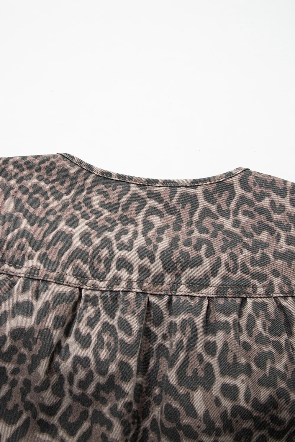Brown Leopard Tie Neck Short Sleeve Top