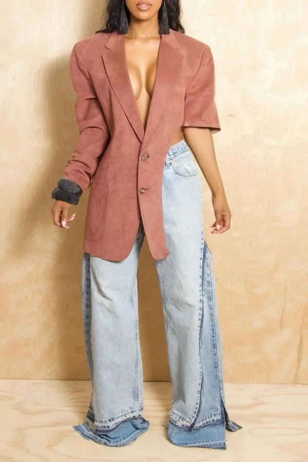 Multicolor Washed Patchwork Irregular Wide-Leg Jeans