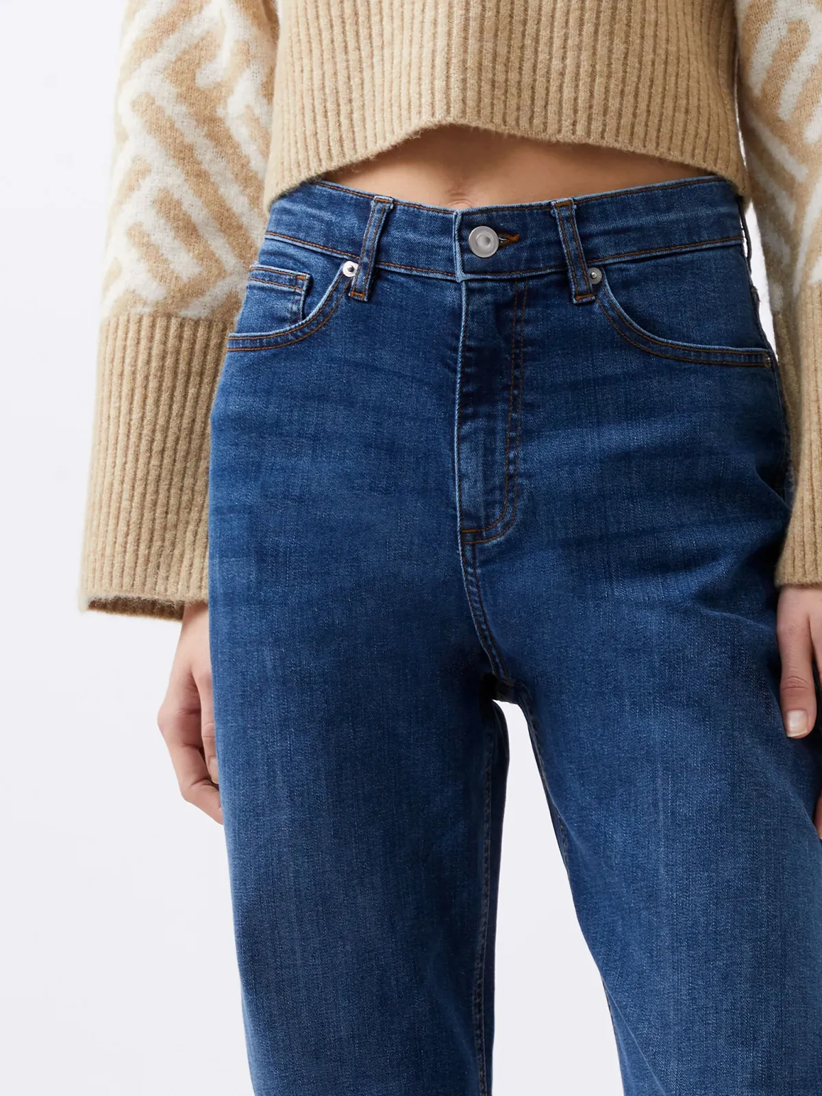 Straight Slim Solid Color Denim Trousers