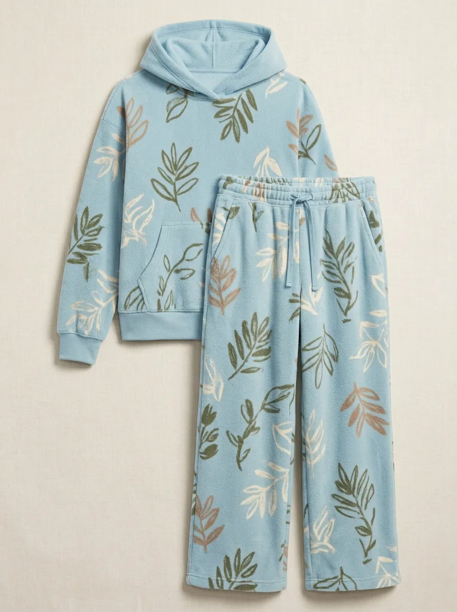 Women's Leaf Print Fleece Lounge Set