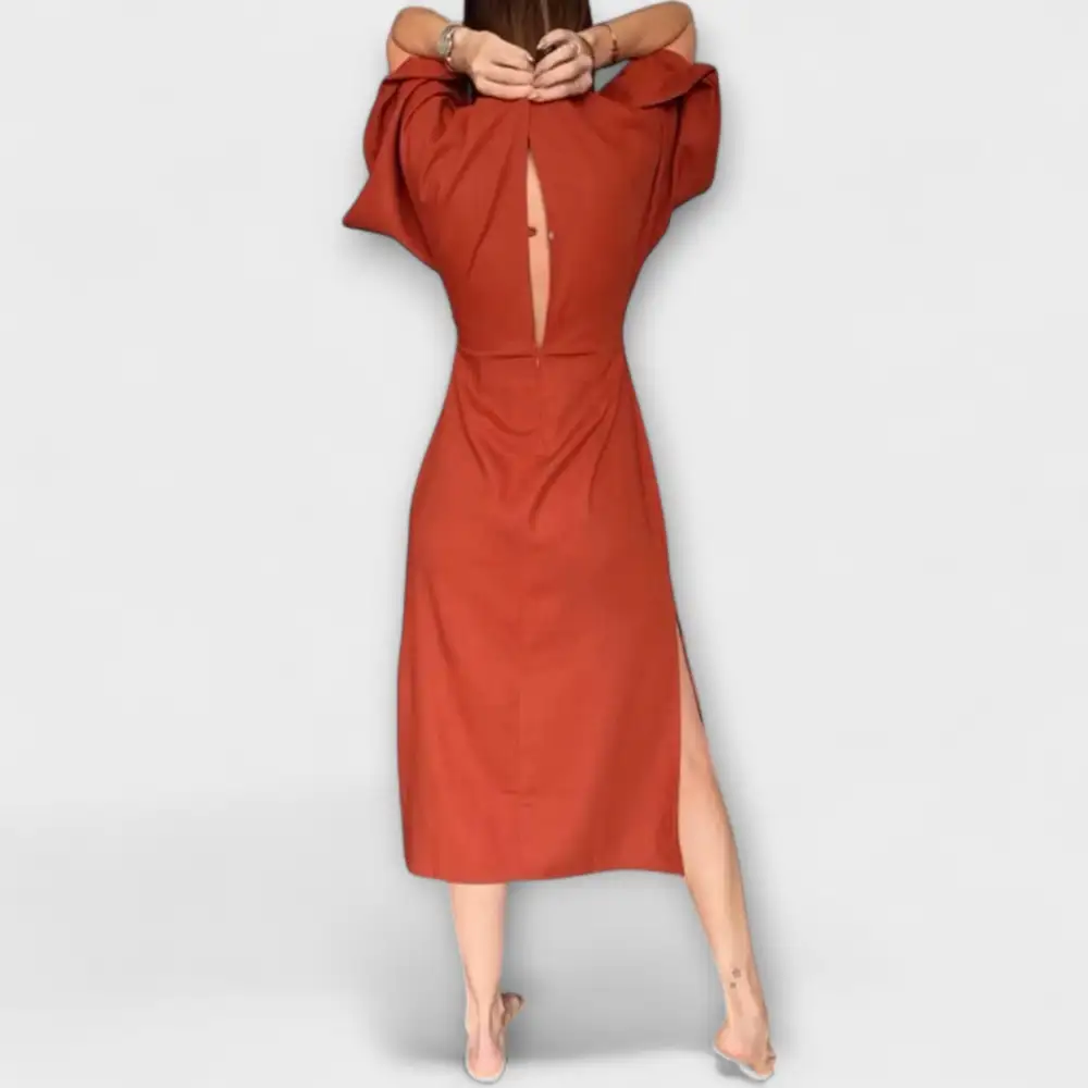 V-Neck Linen Cotton Casual Dress