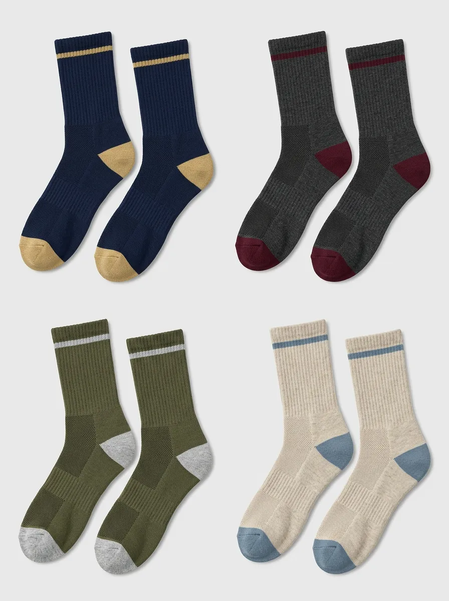 Men's Contrast Heel Single-Stripe Crew Sock Set