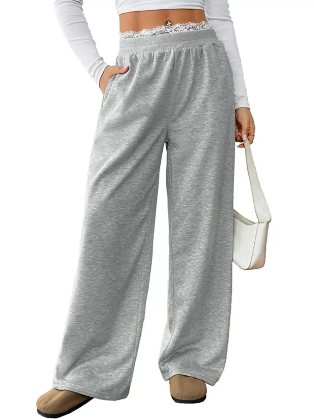 Lace Detail Wide Leg Pants