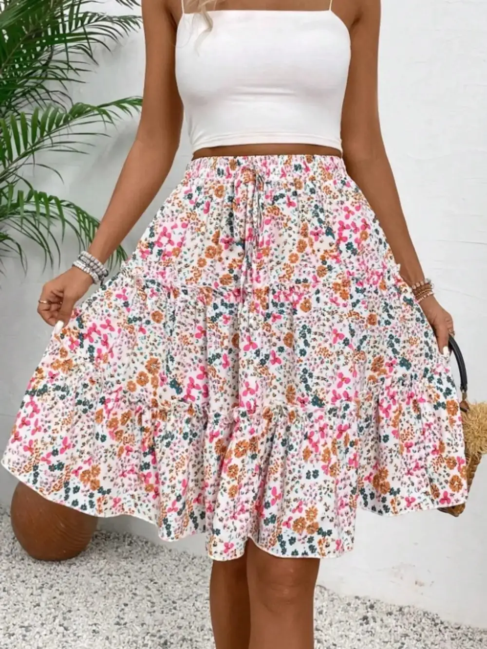 Everyday Floral Print Midi Skirt