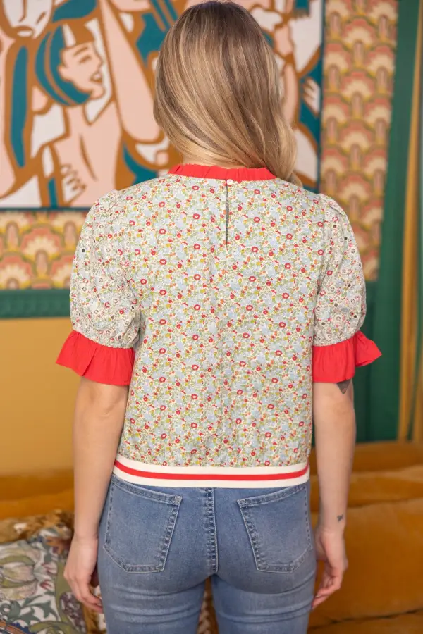 Floral Striped Embroidered Top