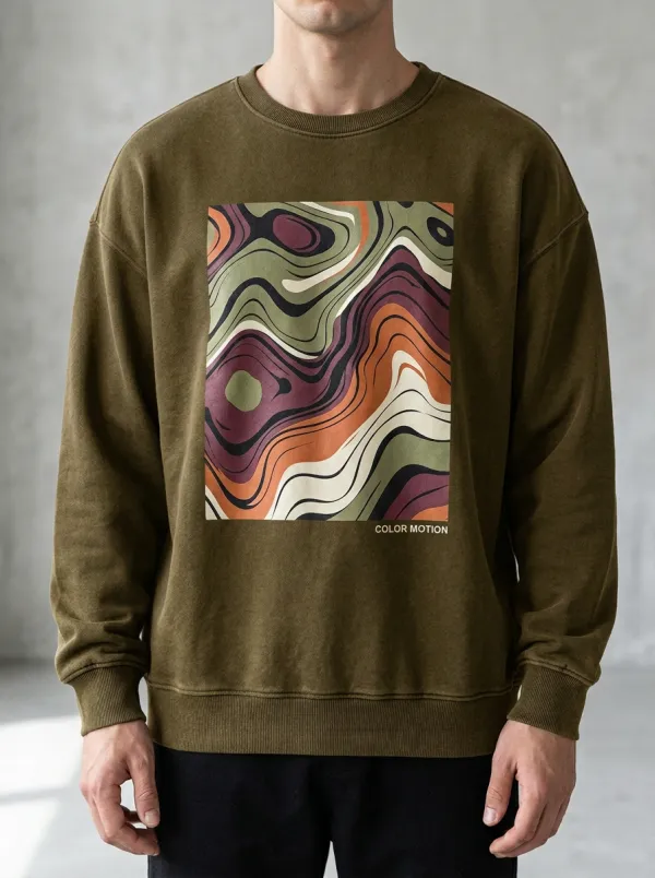 Abstract Liquid Wave Pattern Crewneck Sweatshirt