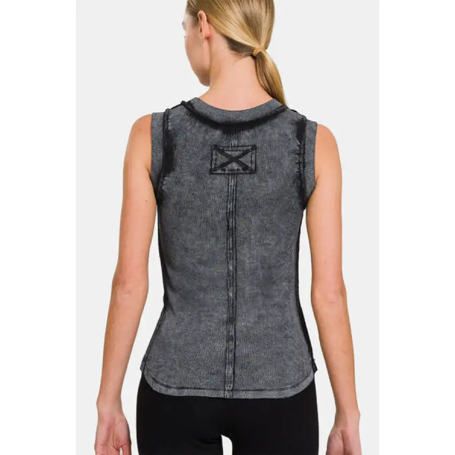 Washed Ribbed Round Neck Slim Tank