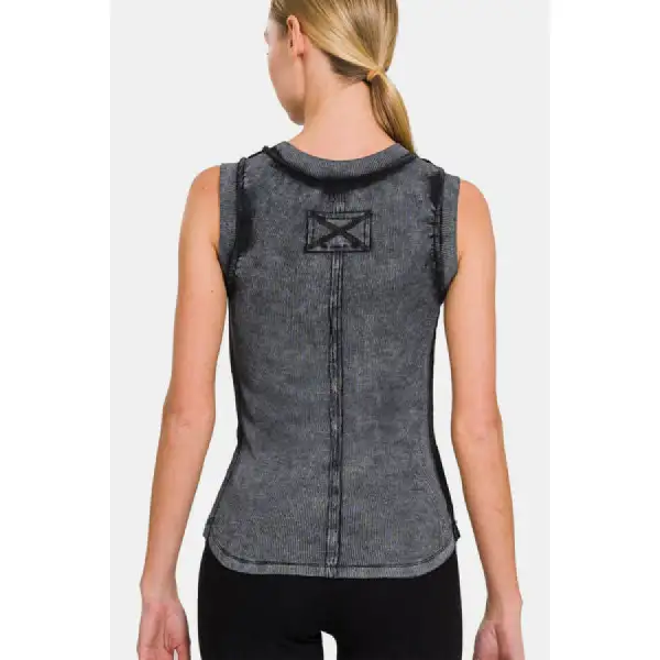 Washed Ribbed Round Neck Slim Tank