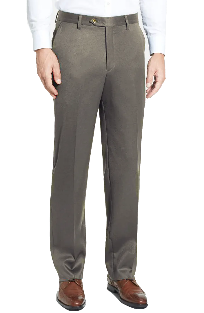 Gabardine Flat Front Pleated Front Regular Rise Traditional Fit Trousers