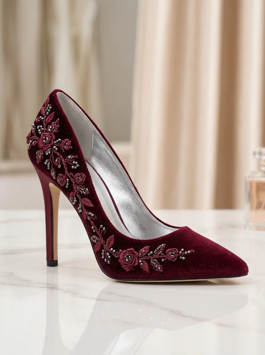 Floral Embroidered Women's Formal High Heels