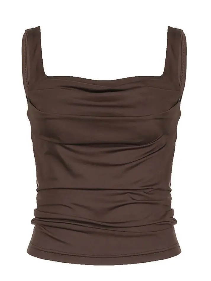 Square-Neck Ruched Slim-Fit Tank Top