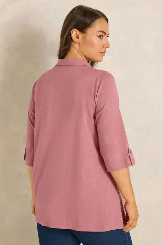 Pink Cotton Henley Top