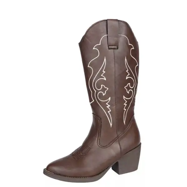 Western Embroidered Mid-calf Boots