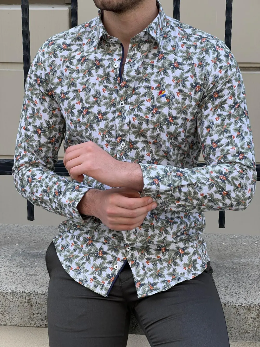 Refined Patterned Slim Fit Cotton Casual Shirt