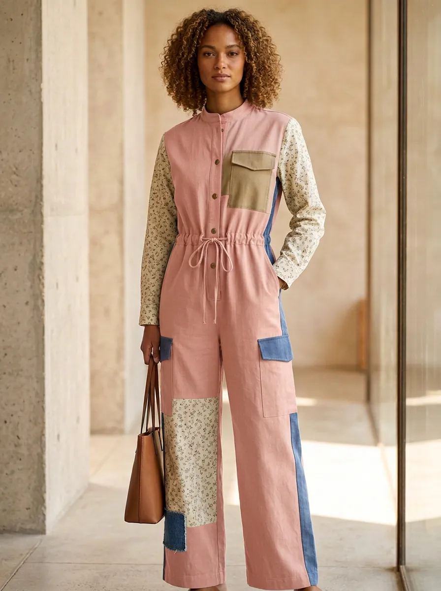 Women's Casual Floral Patchwork Graphic Jumpsuit