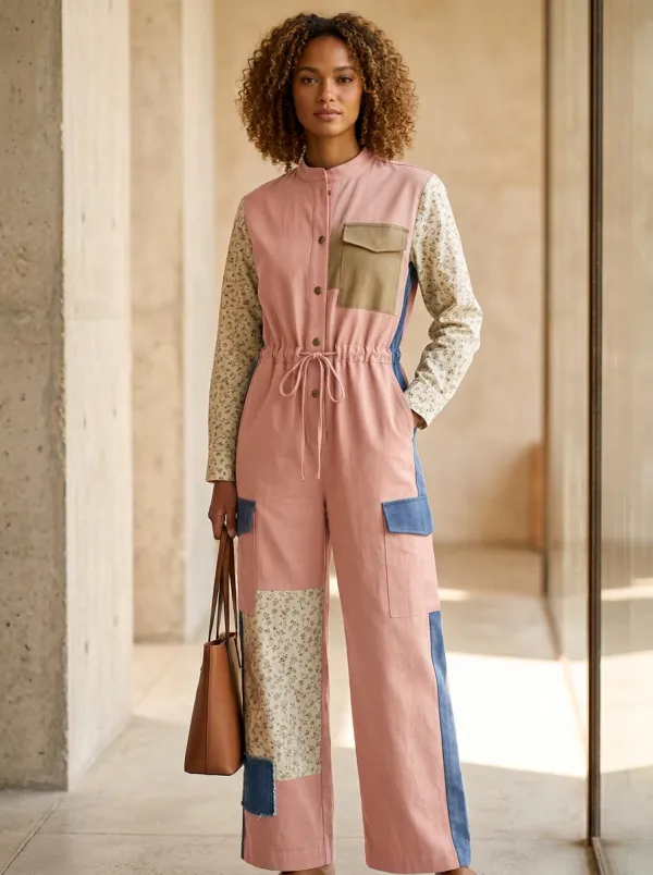 Women's Casual Floral Patchwork Graphic Jumpsuit