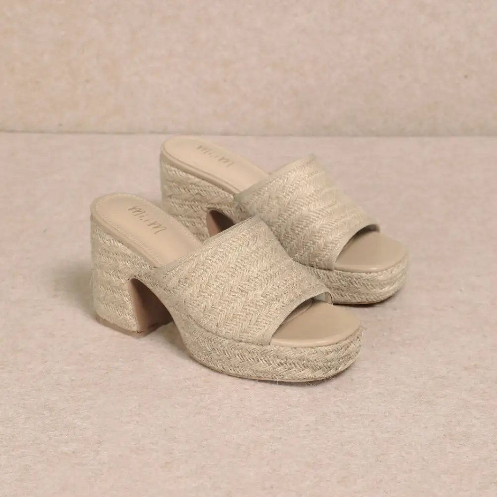 Amelia Raffia Platform Mule Heel