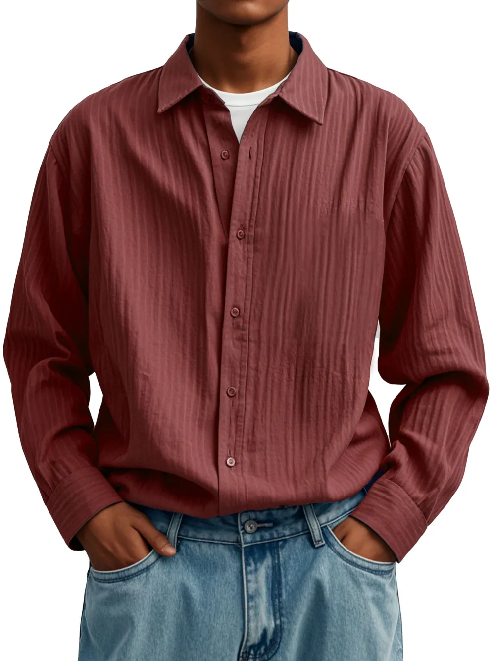 Long Sleeve Pleated Front Shirt