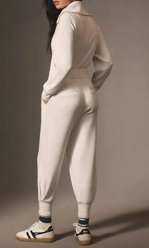 Beige Zip Up Jogger Style Jumpsuit