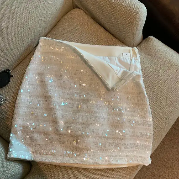 Stripe Acrylic Sequin Mini Skirt
