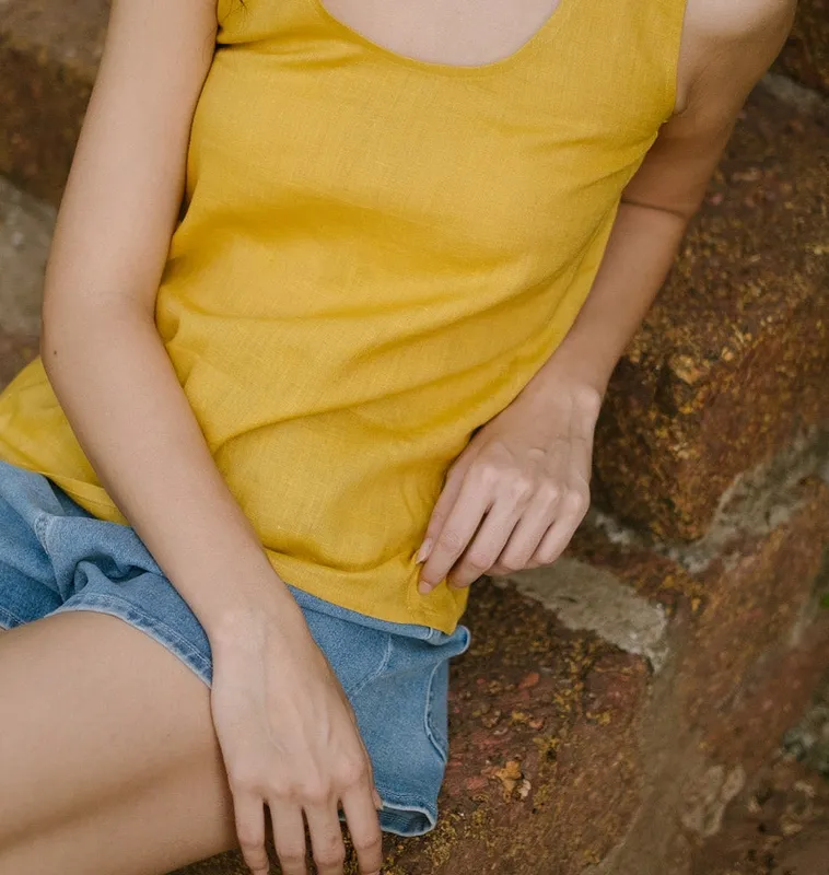 Mustard Linen Round-Neck Tank