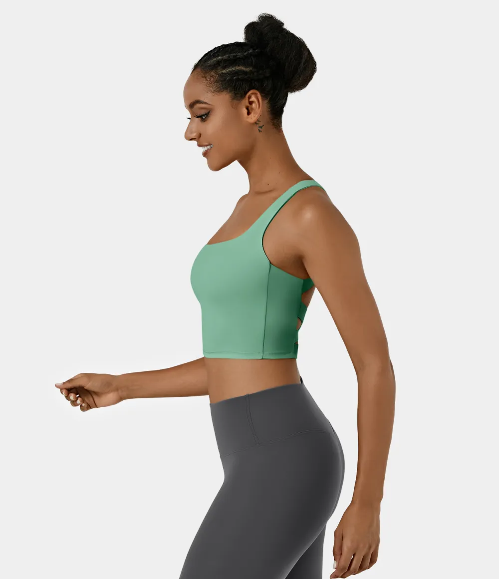 Softlyzero Airy Square Neck Backless Crisscross Cropped Cool Touch Yoga Tank Top-UPF50+