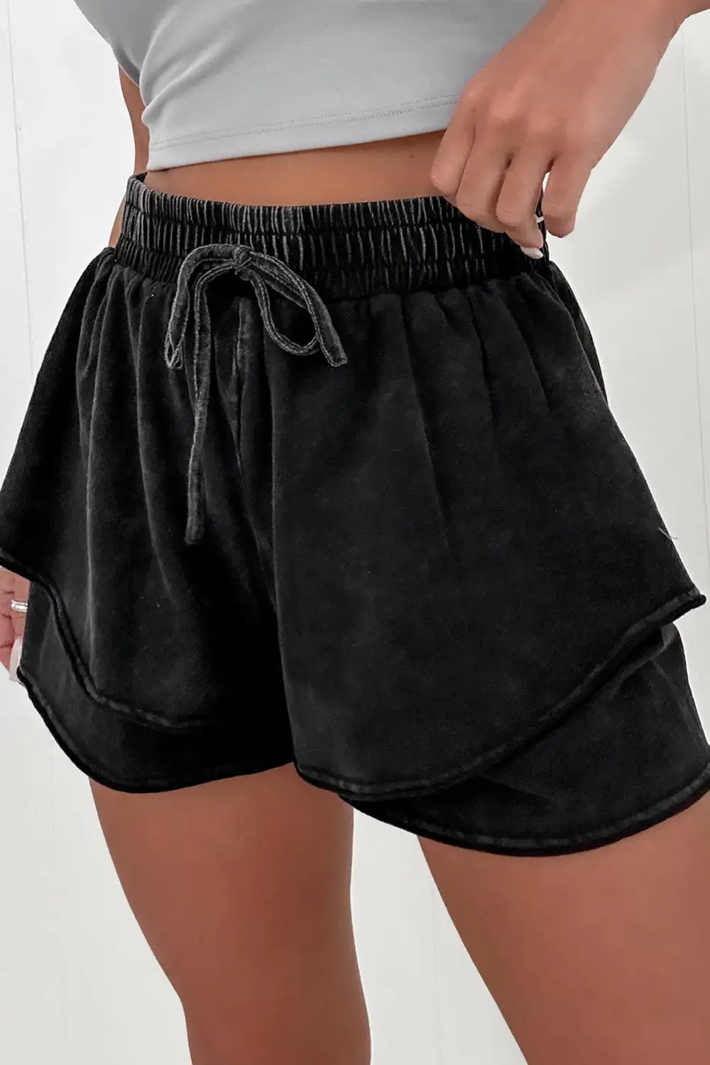 Black Mineral Wash French Terry Drawstring