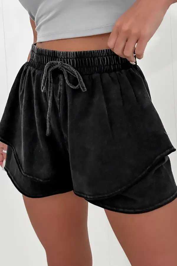 Black Mineral Wash French Terry Drawstring