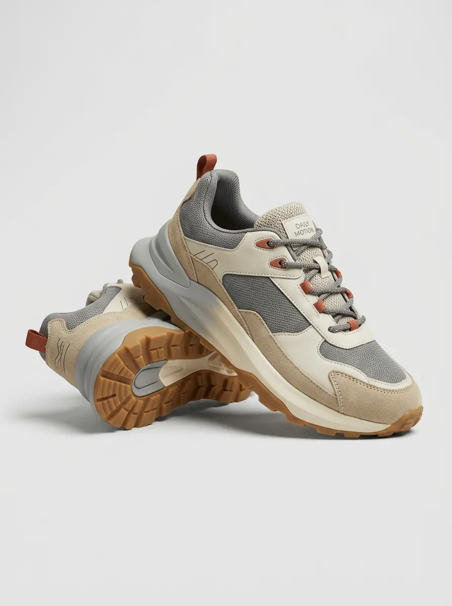 Adventure Suede-Panel Mesh-Panel Casual Sneakers