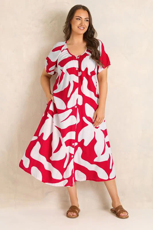 Red Premium Linen Abstract Print Maxi Dress detail 2