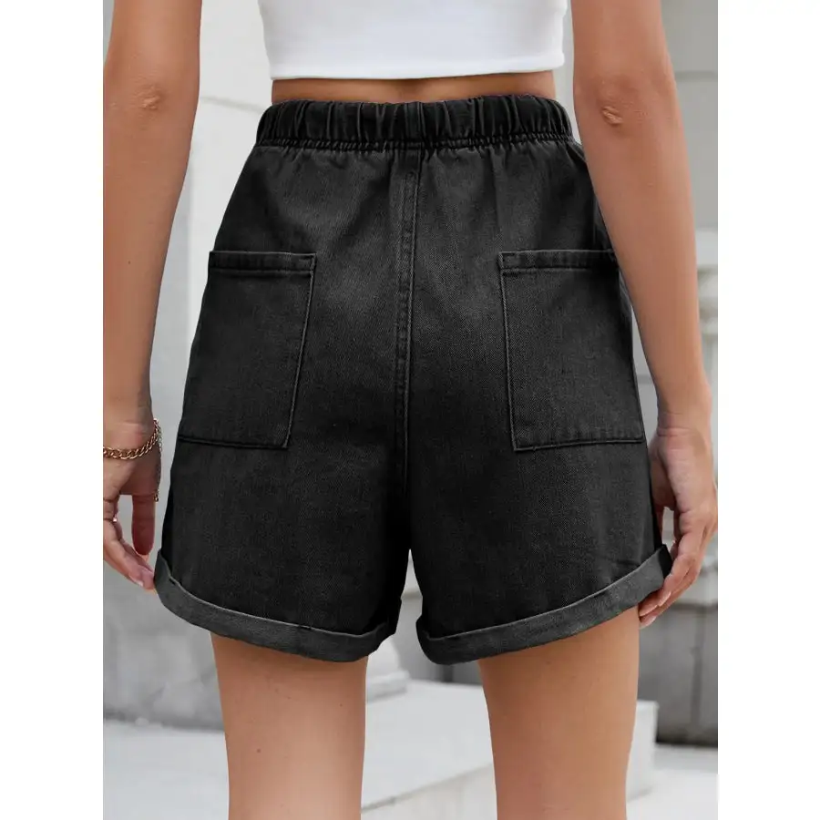 Casual Drawstring Pocketed Denim Shorts