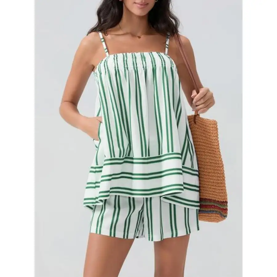 Relaxed Smocked Square Neck Cami and Shorts Set