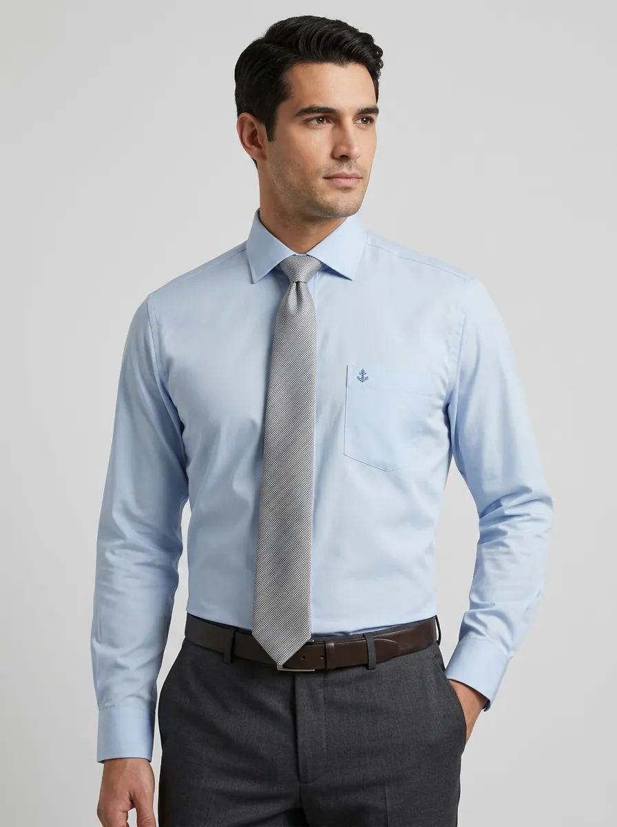 Men's Non-Iron Cotton Anchor Logo Embroidered Dress Shirt