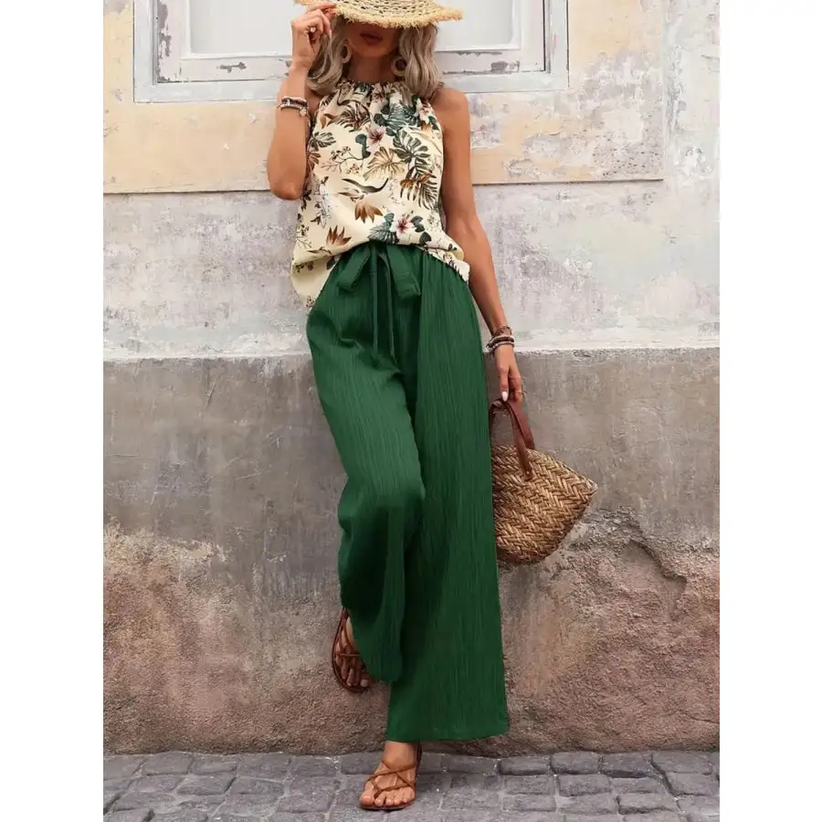 Printed Tank Top and Wide Leg Pants Set