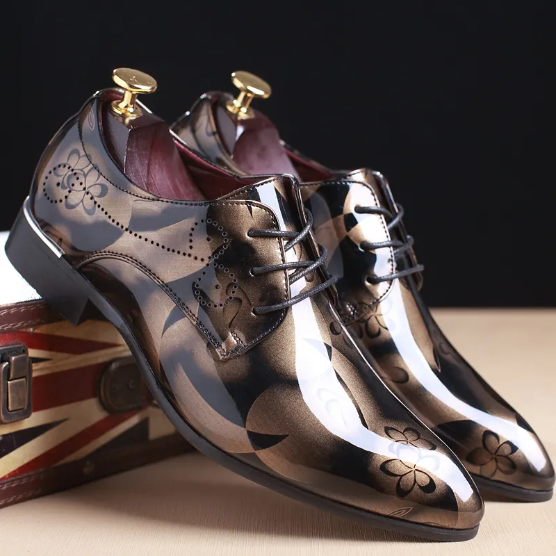 Men's Business Floral Pattern Strappy Leather Pointed Toe Dress Shoes