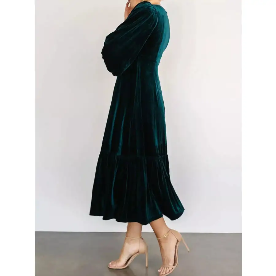 Velvet Tiered Long Sleeve Midi Dress
