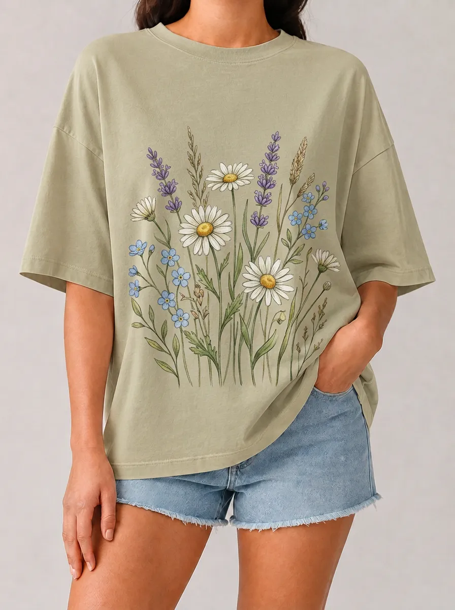 Women's Botanical Graphic T-Shirt Oversized
